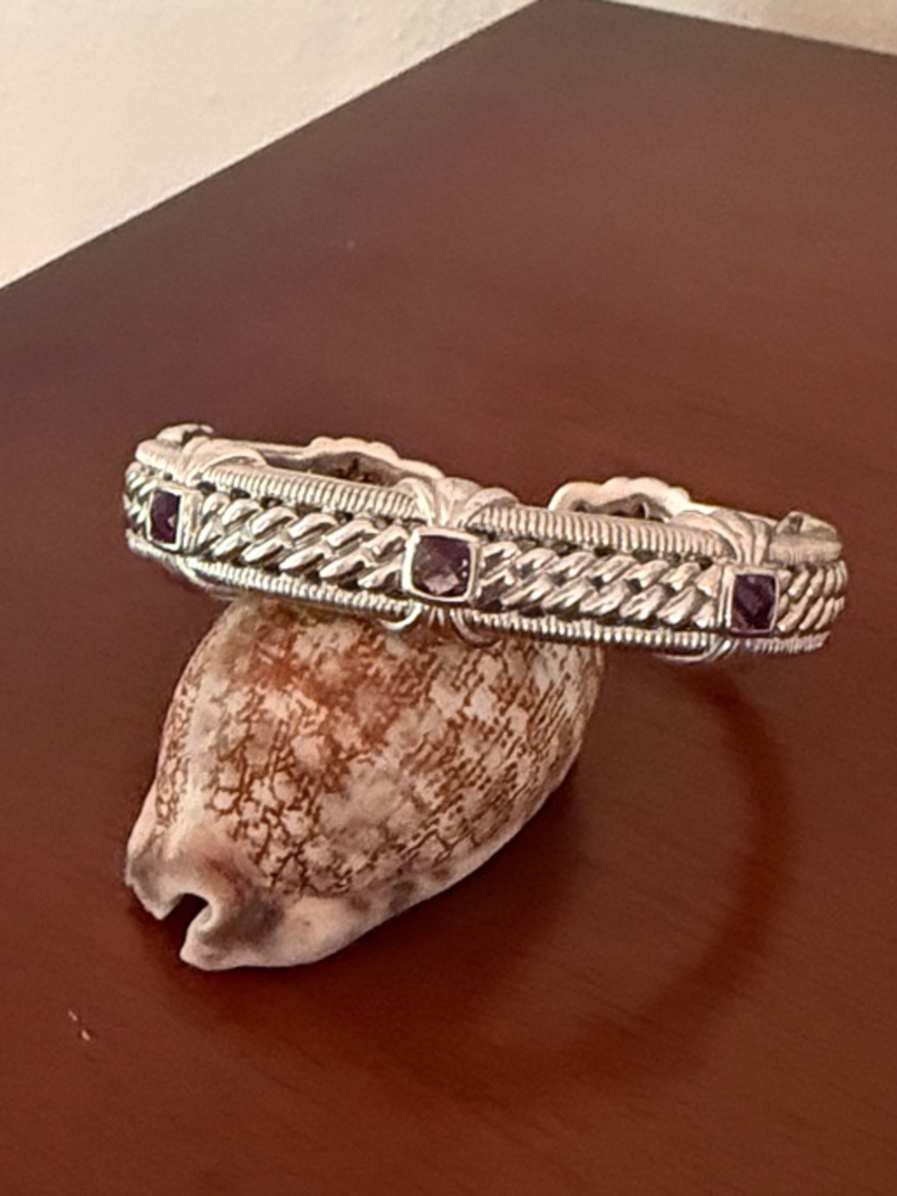 Judith Ripka Sterling Silver Hinged Bangle- Sterling Silver